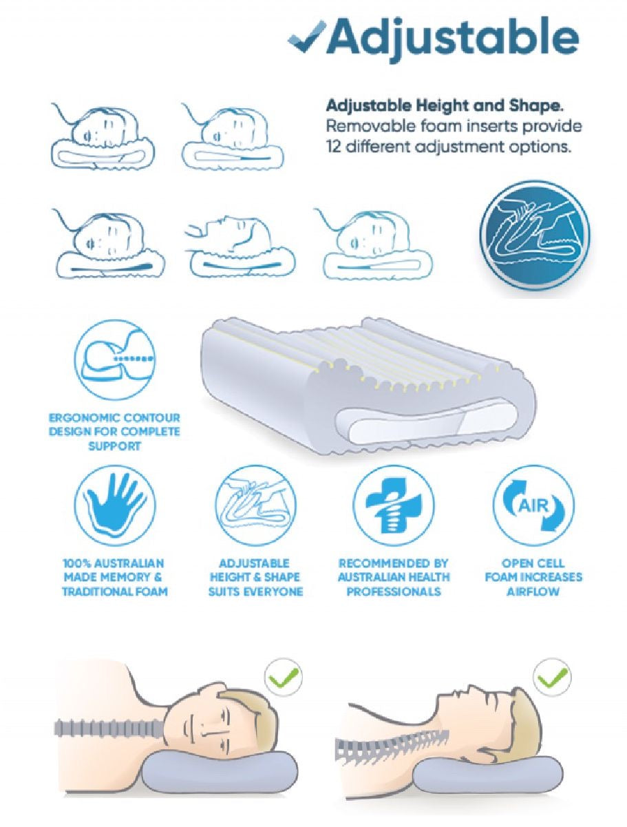 Adjustable Memory Foam Pillow - Medium Therapeutic Pillow